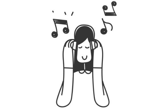 Download Doodle Girl Listening Music with Headset - Headset Collection