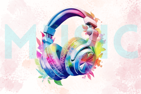 Download Floral Gaming Headset Watercolor Clipart - Headset Collection