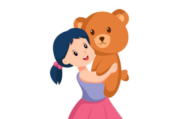 Download Little Girl with Big Doll Illustration - Doll illustration Collection