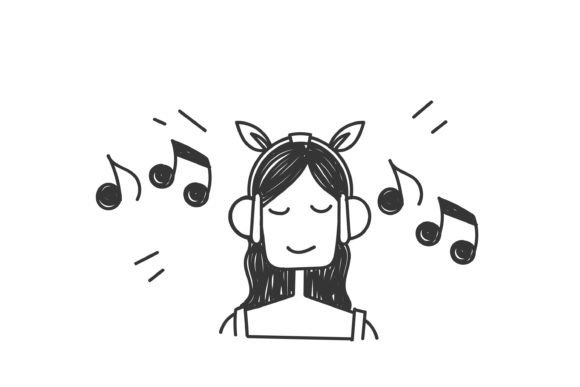 Download Doodle Girl Listening Music with Headset - Headset Collection