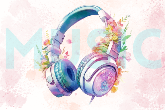 Download Floral Gaming Headset Watercolor Clipart - Headset Collection